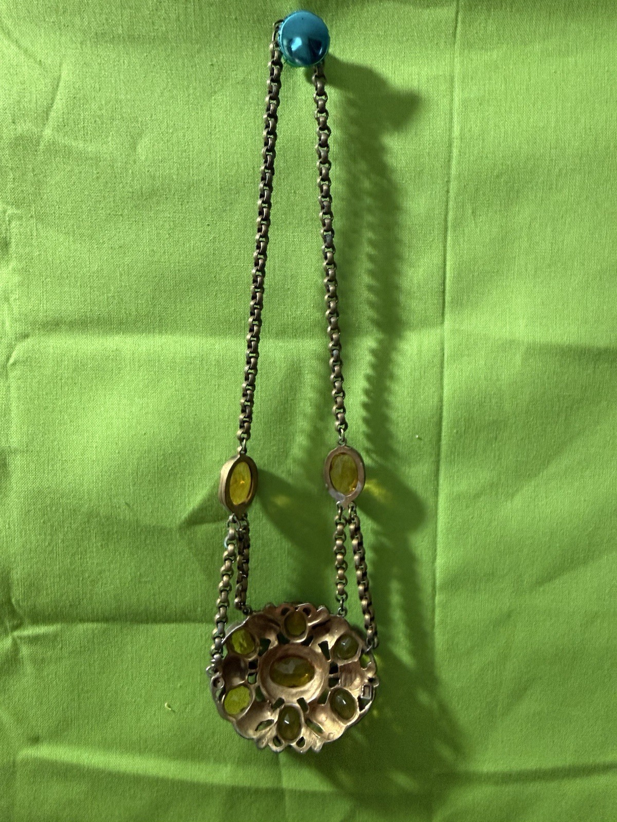 Vintage Czech Victorian Revival Necklace EUC orange/yellow