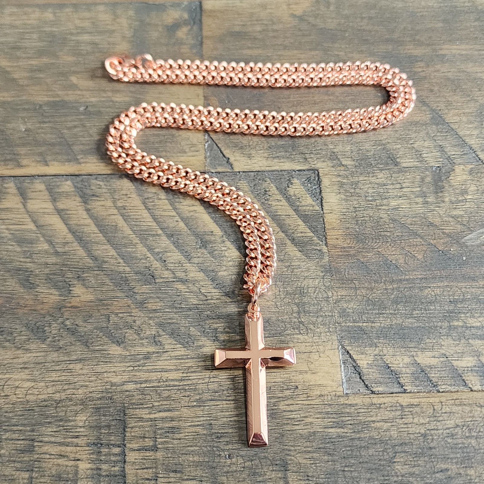 Solid Copper Cross Necklace 4mm Chain 20″ Handmade Heavy Christian Pendant