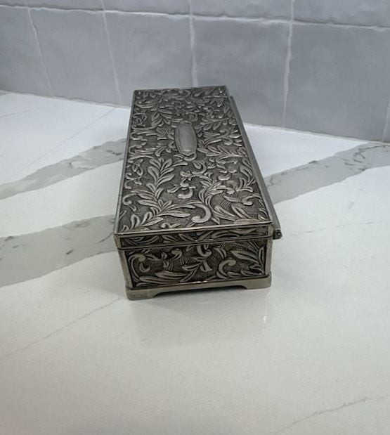 Vintage Godinger Silver Plated Ornate Embossed Jewelry Box with Mirror