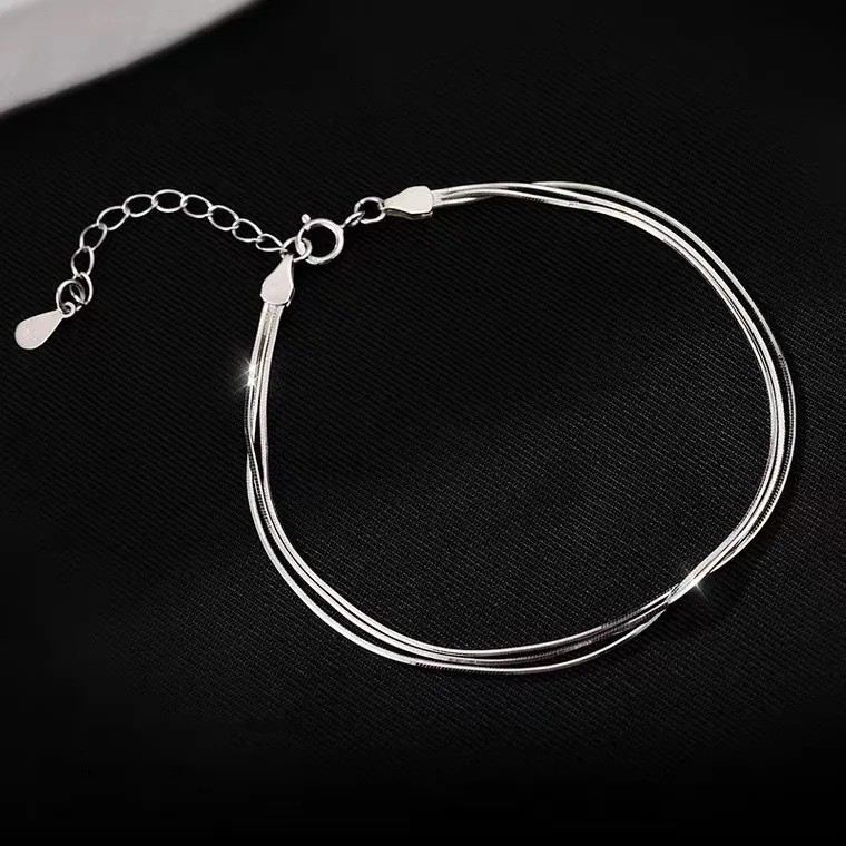 Women’s 925 Sterling Silver Multilayer Snake Chain Foot Ankle Bracelet New USA