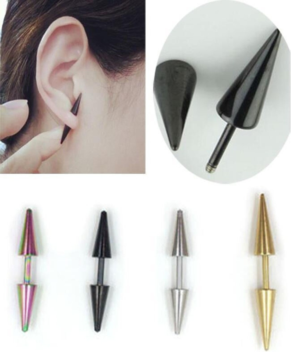 2Pcs New Fashion Punk Earrings Stainless Steel Rivet Spike Ear Studs Earring US