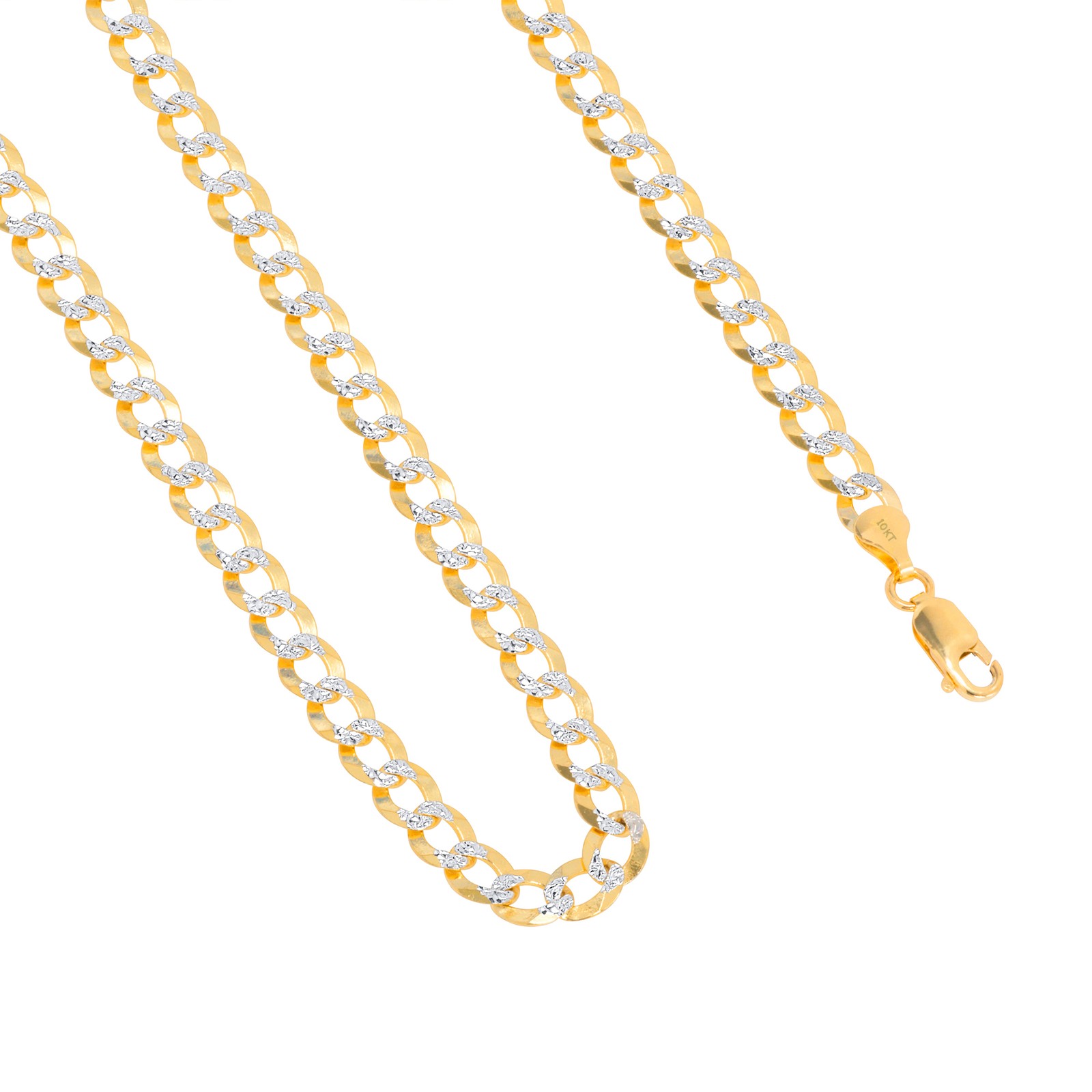 10K Solid Gold 2-12mm Diamond Cut Pave Curb Chain Cuban Necklace Bracelet 7″-30″