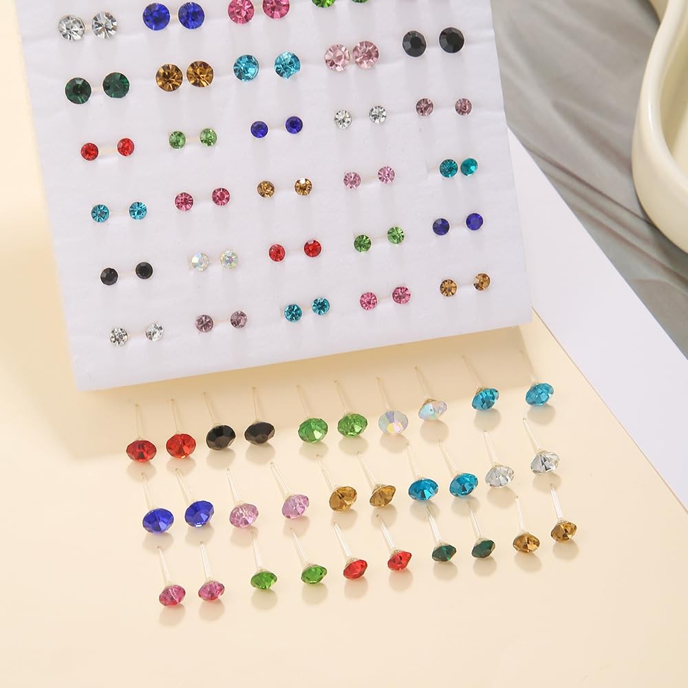 50 Pairs Multicolor Stud Earrings Set for Women Mixed Sizes Rhinestone Faux P…