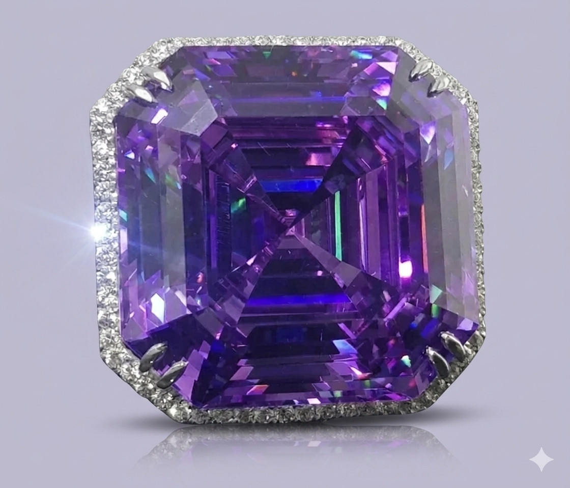 RARE 12 Ct Treated Certified Purple Diamond Solitaire Ring, In 925 Silver