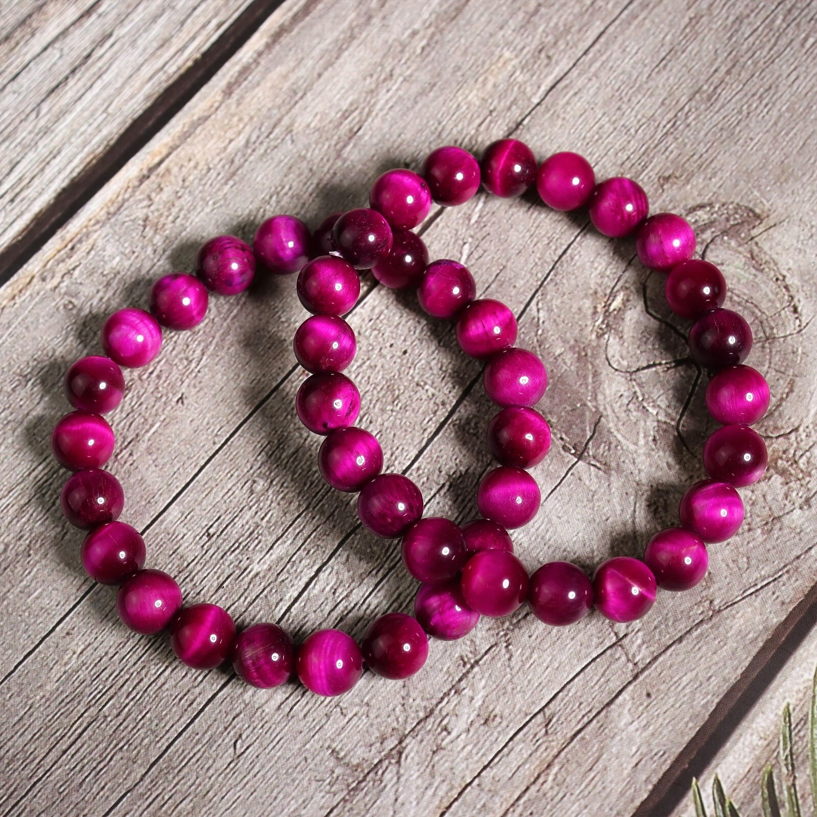 Hot Pink Tiger Eye 8mm Beads Healing Balance Chakra Gemstone Stretchy Bracelet