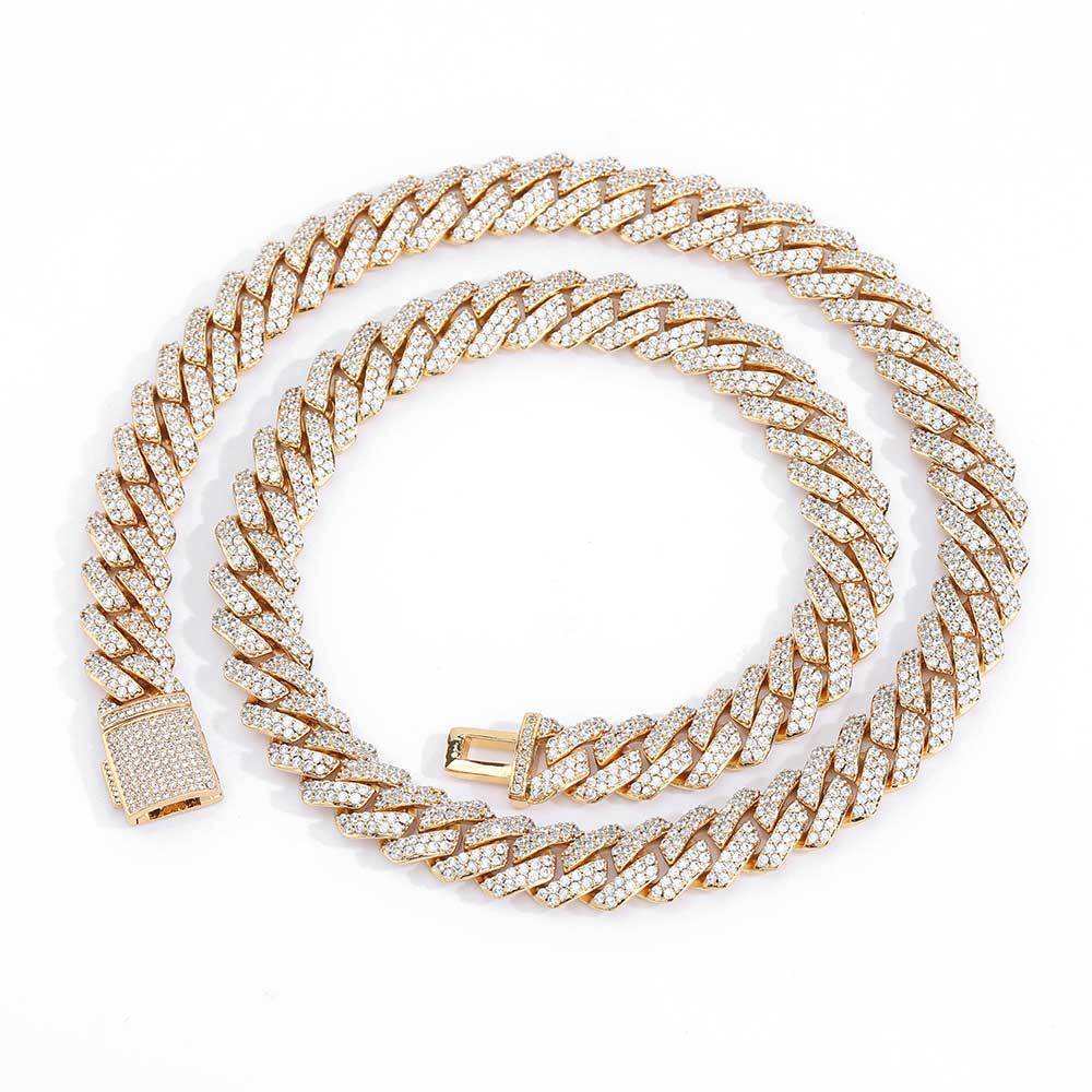 Gold Plated Stainless Steel 10MM Iced Out Miami Cuban Link Chain Bracelet White
