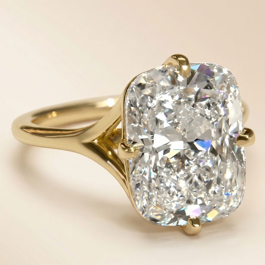 4.00Ct Cushion-Cut VS1 Lab Grown Diamond Wedding Engagement Ring 14k Yellow Gold