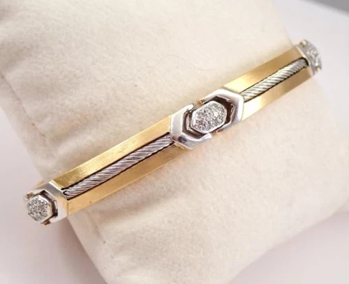 3Ct Round Cut Vintage Philippe Charriol Charm Bracelet 14K Yellow Gold Plated