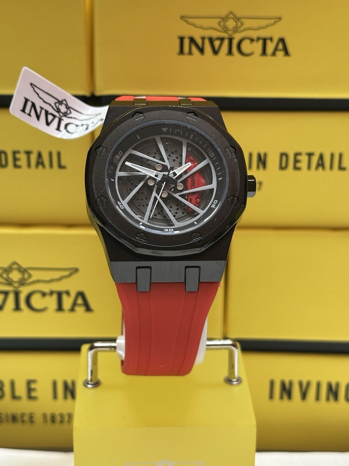 Invicta 69491 Men’s Black & Red brake caliper accent Quartz Watch New Box & Tags