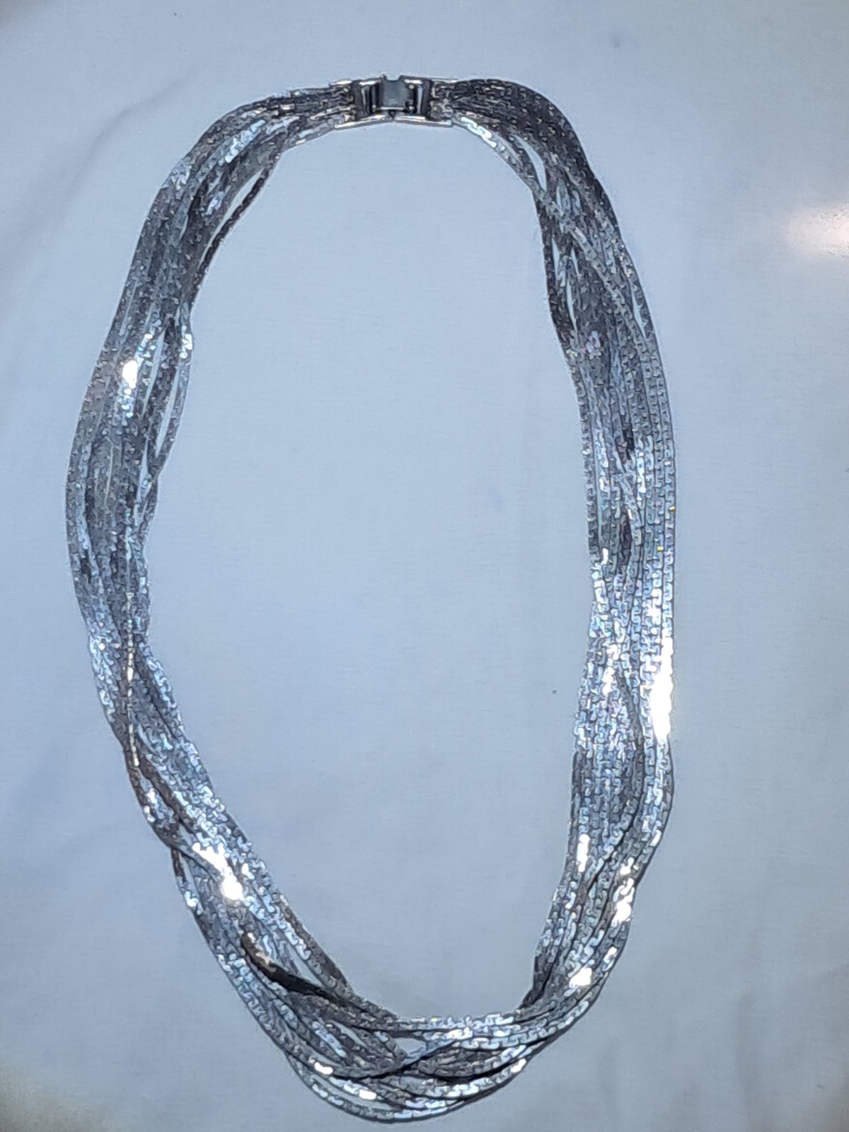 Silky Smooth Silver Tone Necklace 10 Strand Link Chains Expertly Crafted 18″