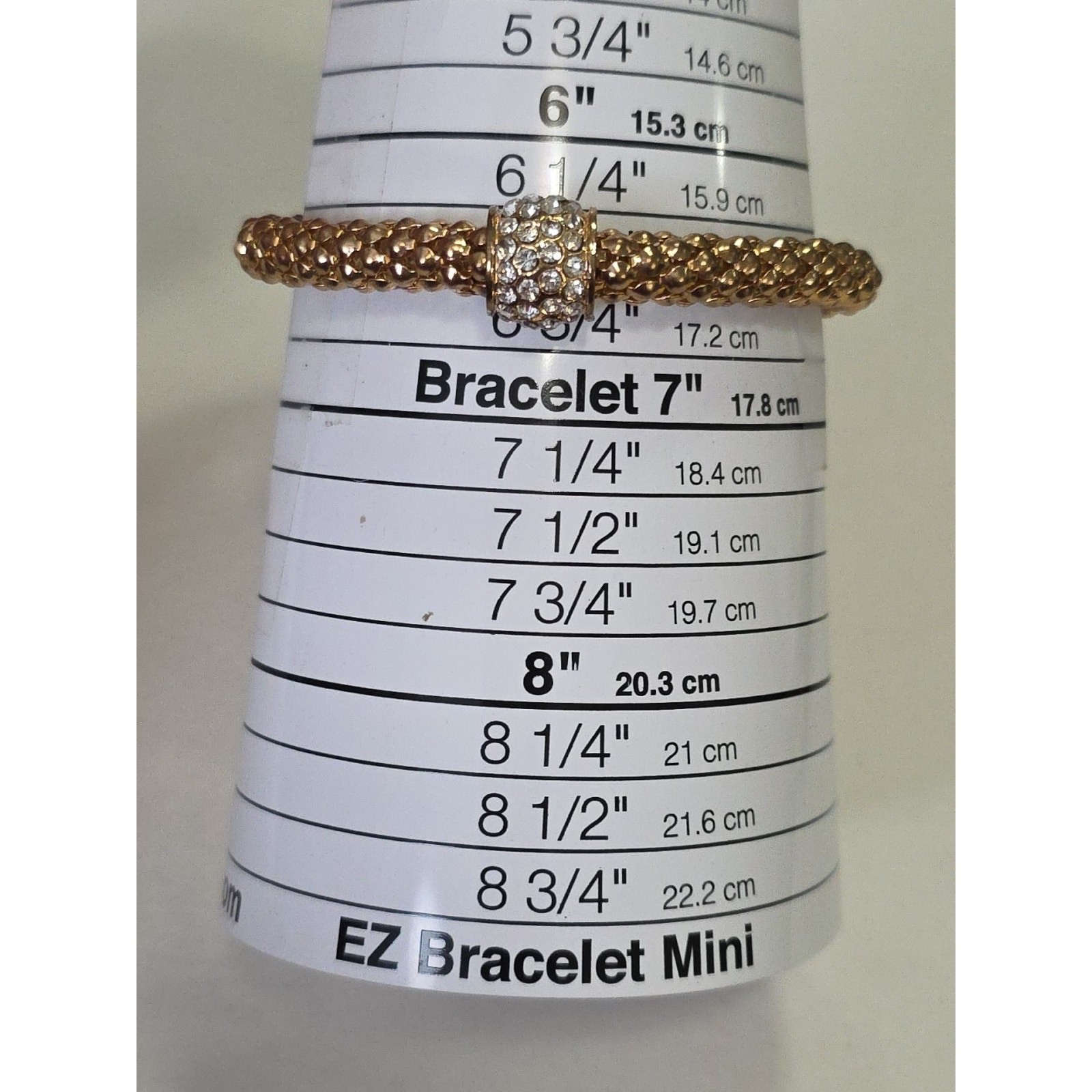 Gold Tone Stretch Bracelet Popcorn Chain Clear Rhinestone Charm Accent Bead