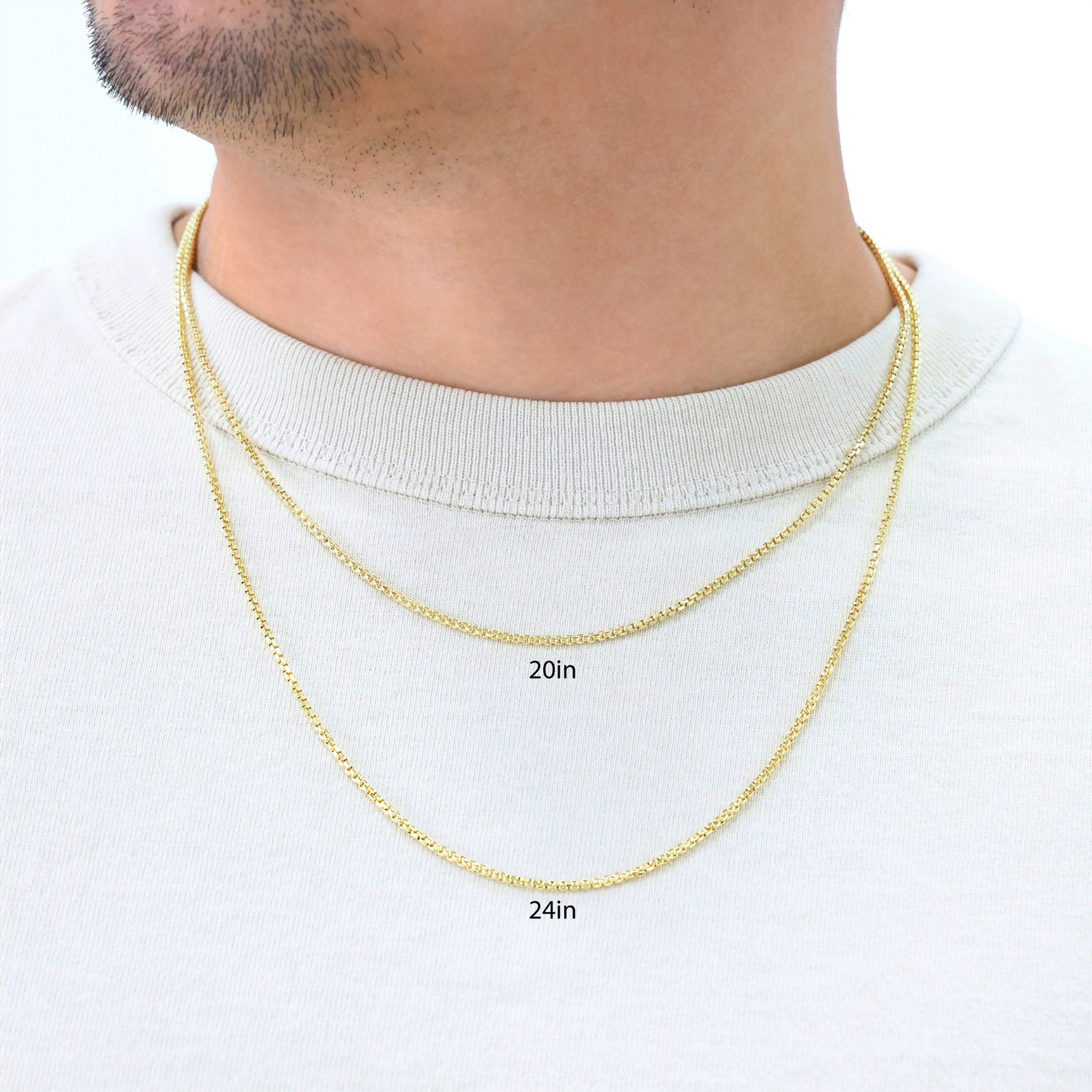 14K Yellow Gold 1.5mm-3.5mm Venetian Round Box Chain Necklace Men Women 16″- 30″