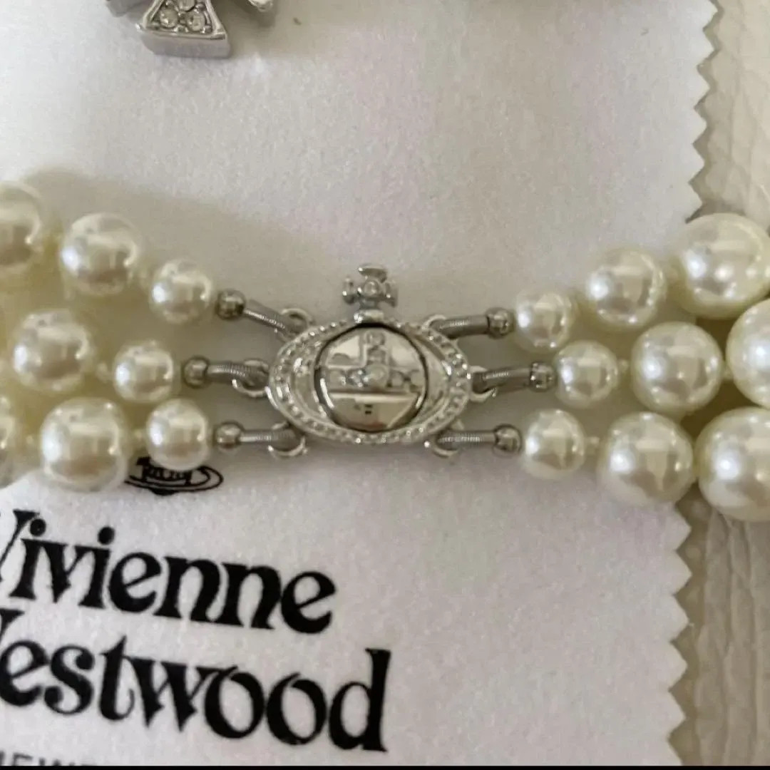 Vivienne Westwood Necklace 3-strand Pearl Choker Silver 40cm w/Pouch NO BOX
