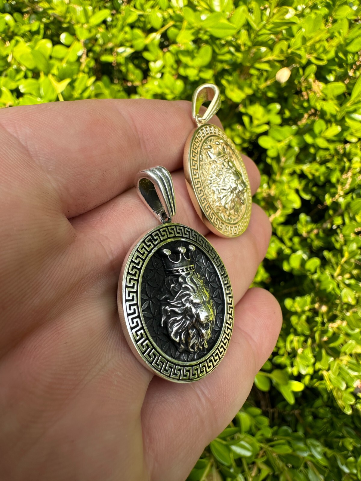 Real 925 Silver / 14k Gold Plated Lion King Of Jungle Medallion Pendant Necklace