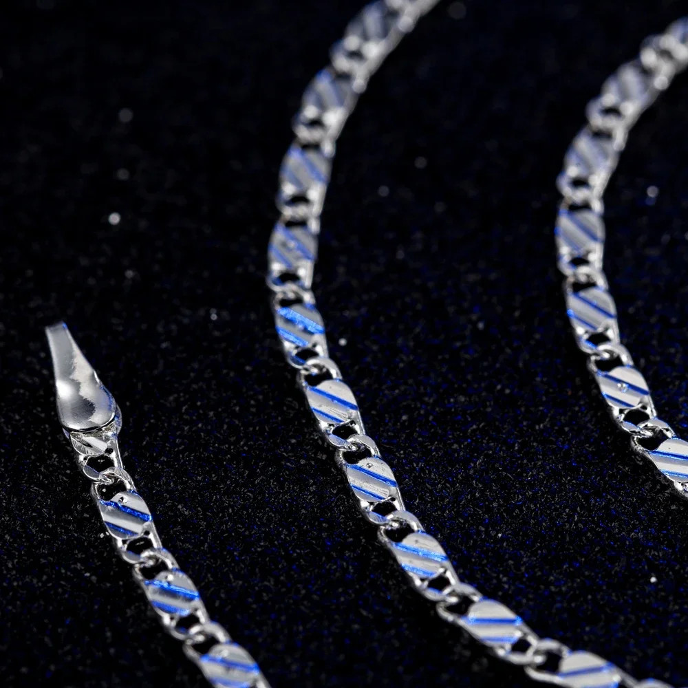 925 Sterling Silver 2MM Flat Clavicle Chain Necklace 40-75CM Women Men Gift