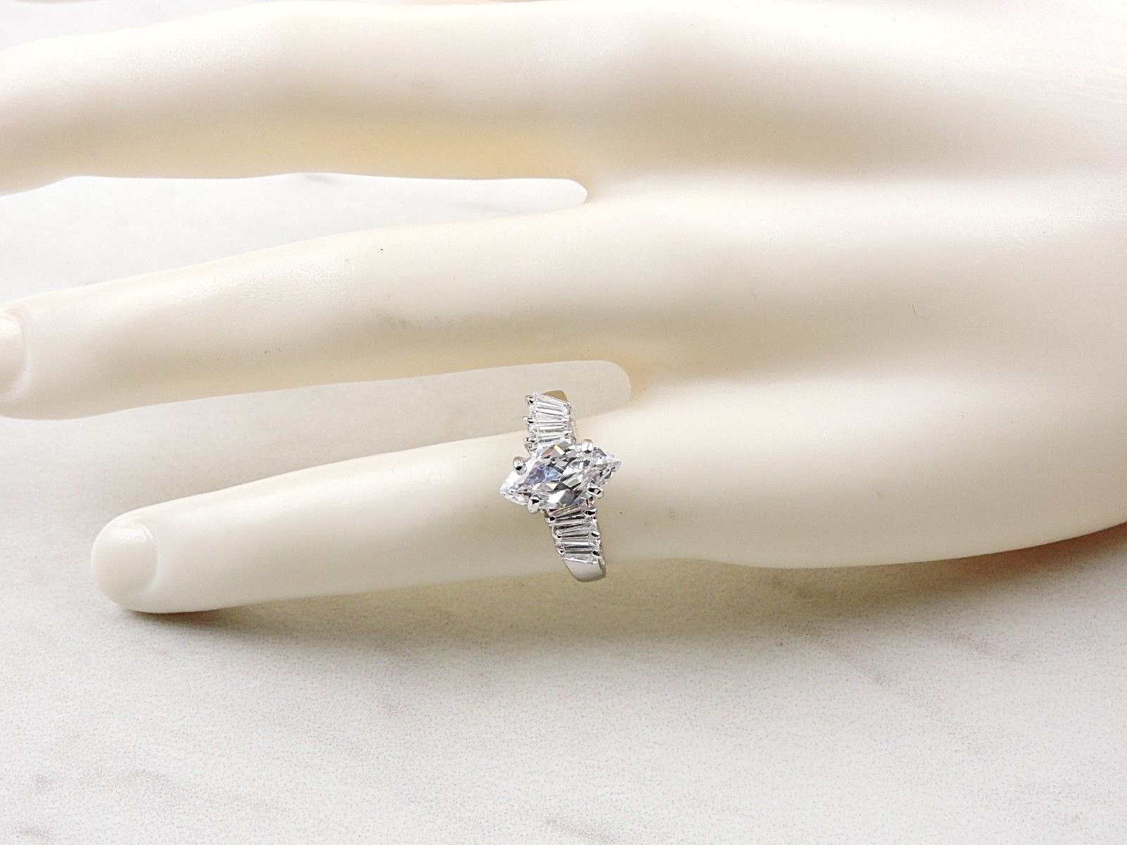 Sterling Silver 2.60 cttw Marquise And Tapered Baguette Cubic Zirconia Ring