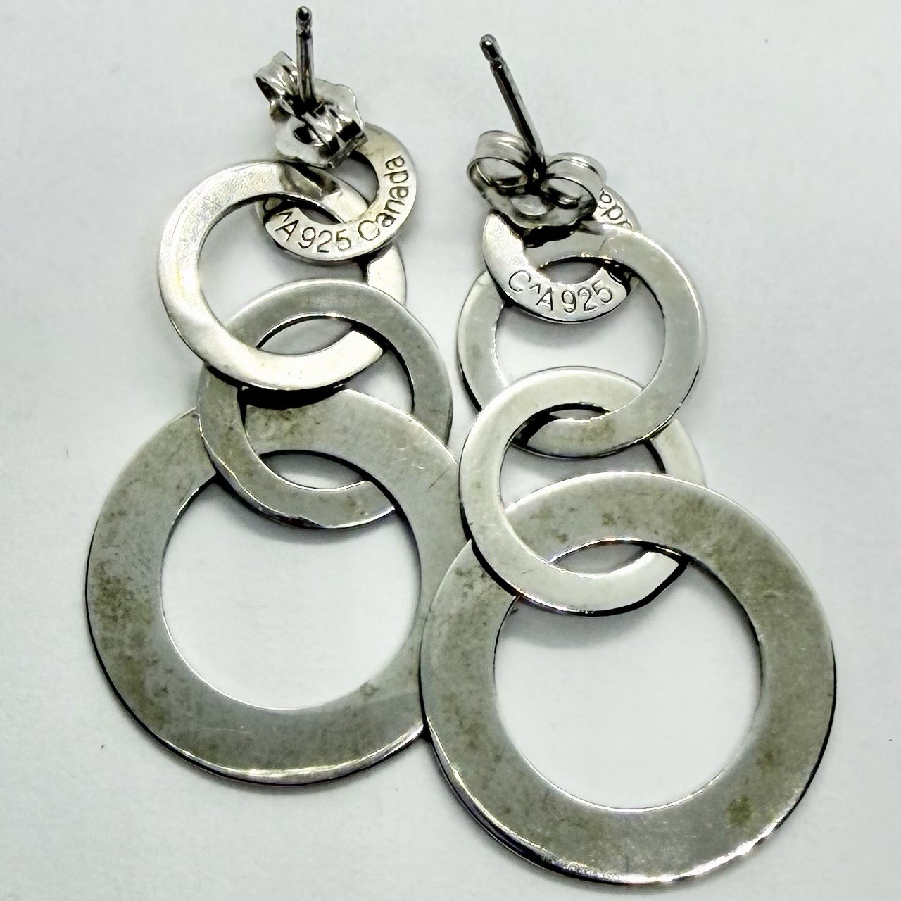 Vtg Signed Sterling Silver Linked Circles Hoop Drop Dangle 925 Earrings Canada