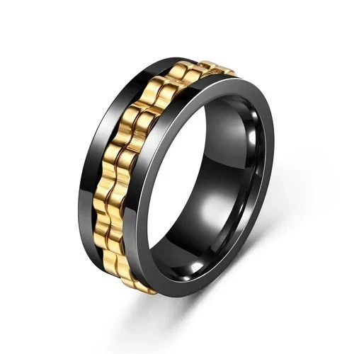 Share Anti Stress Stainless Steel Ring For Men Gear Chain Rotating Anxiety Relie
