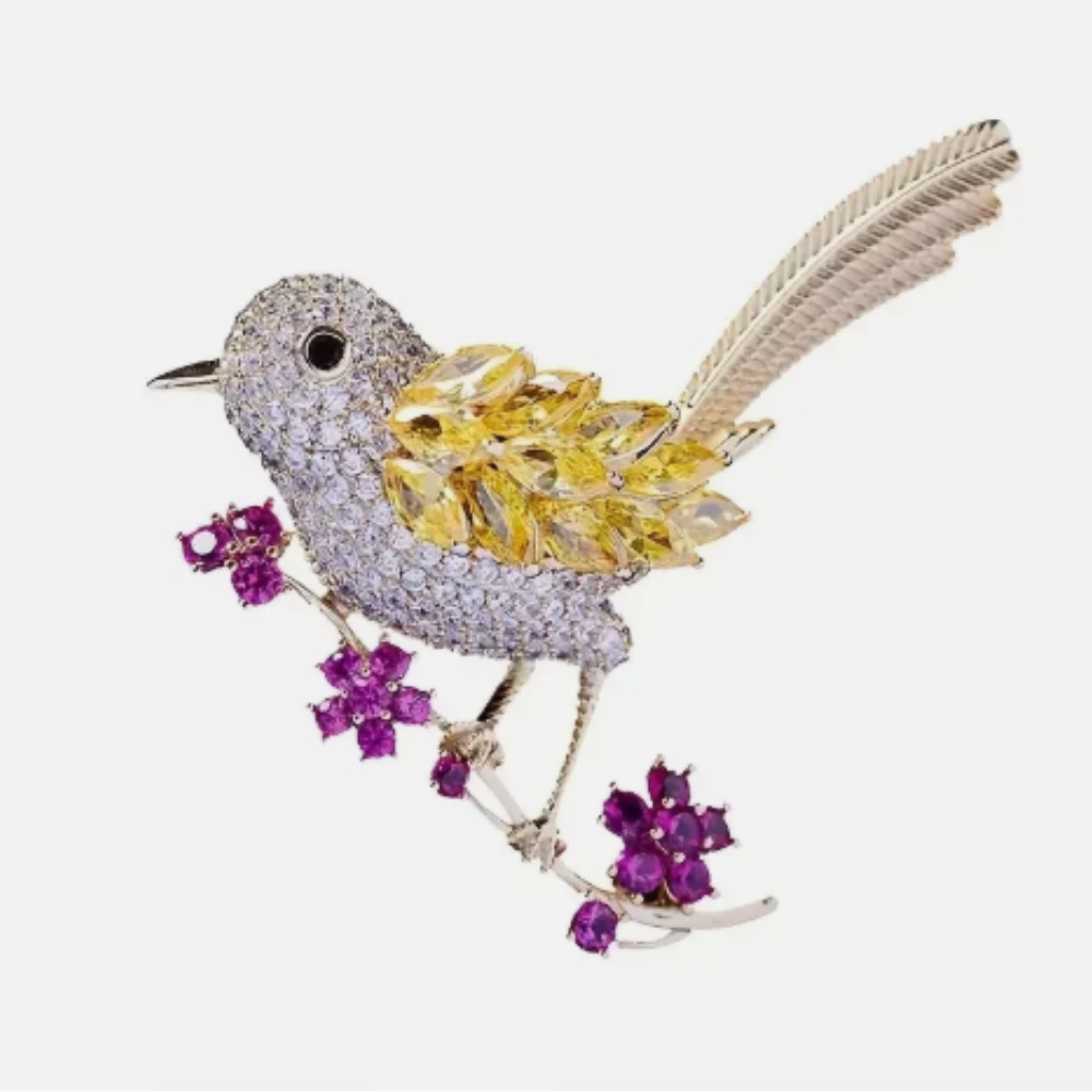 Adorable Colorful Brooch Pin Flower Bird Shiny Zircon Fashion Women Gift Party