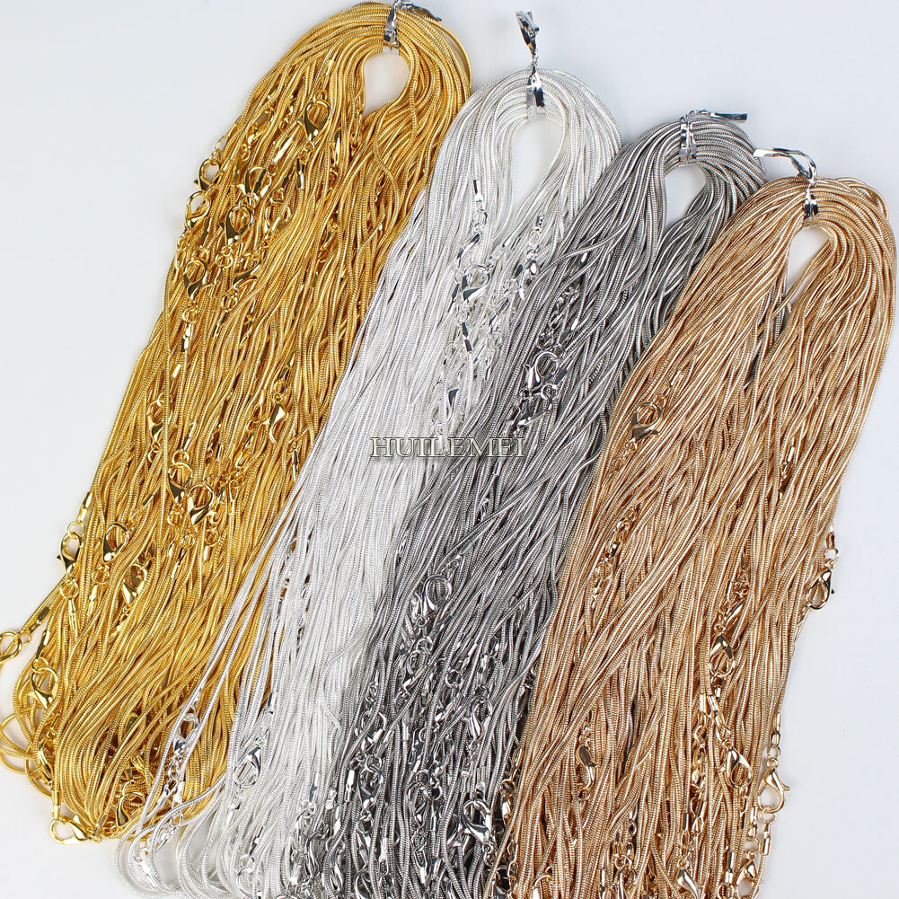 10 20 50 100x Silver / Gold Color 1.2mm Snake Chain Necklace 16″ 18″ 20″ 24″