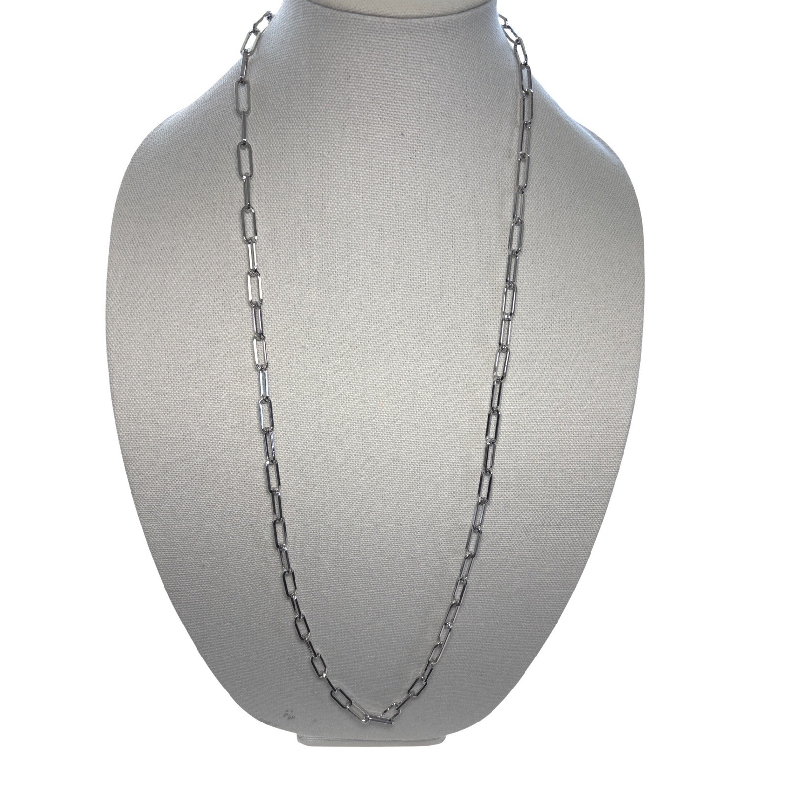 Necklace Silver Tone Metal Paperclip Link Lobster Clasp Modern Minimalist New
