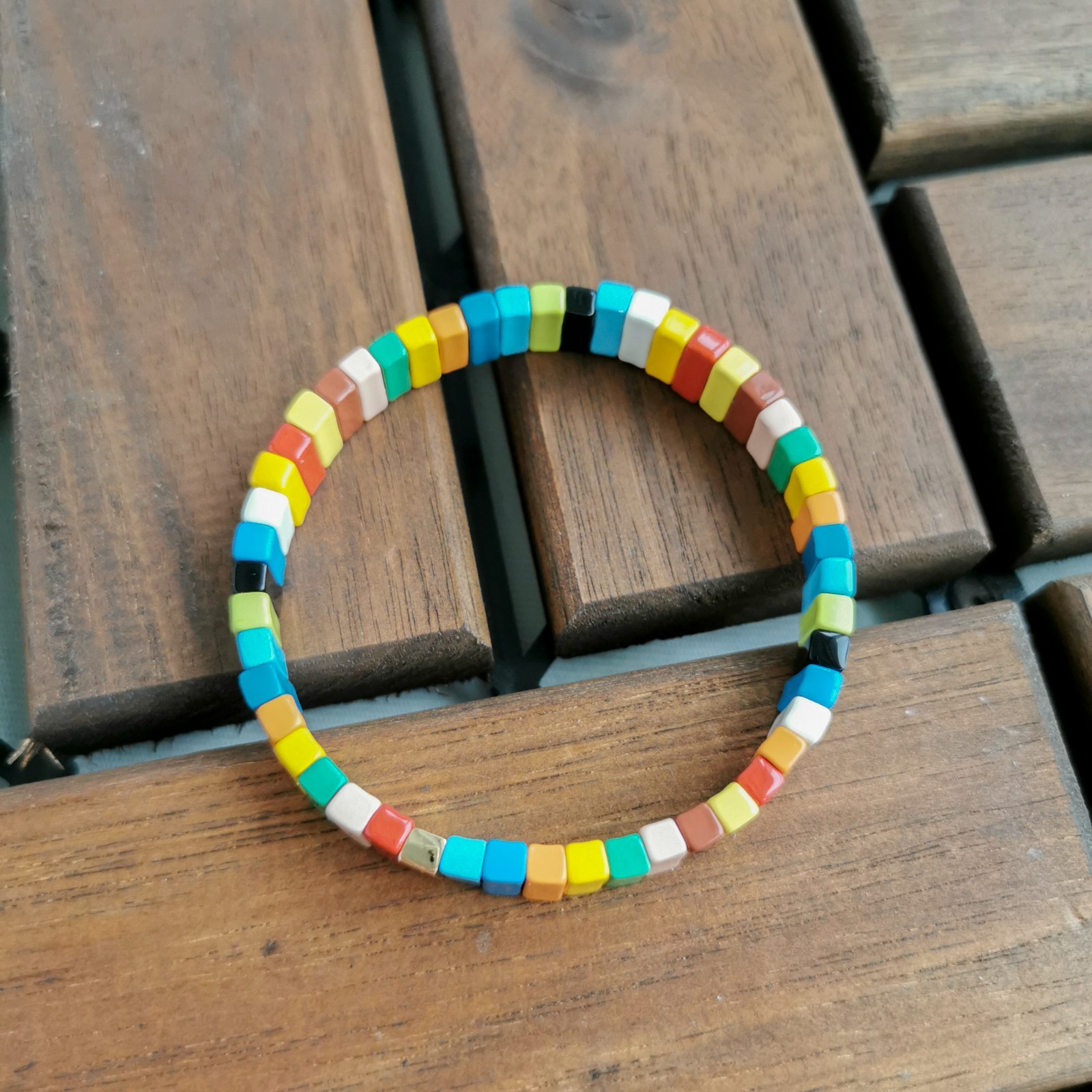 Roxanne Assoulin Rainbow Brite Bit X Bit Gold Enamel Stretch Bracelet Colorful