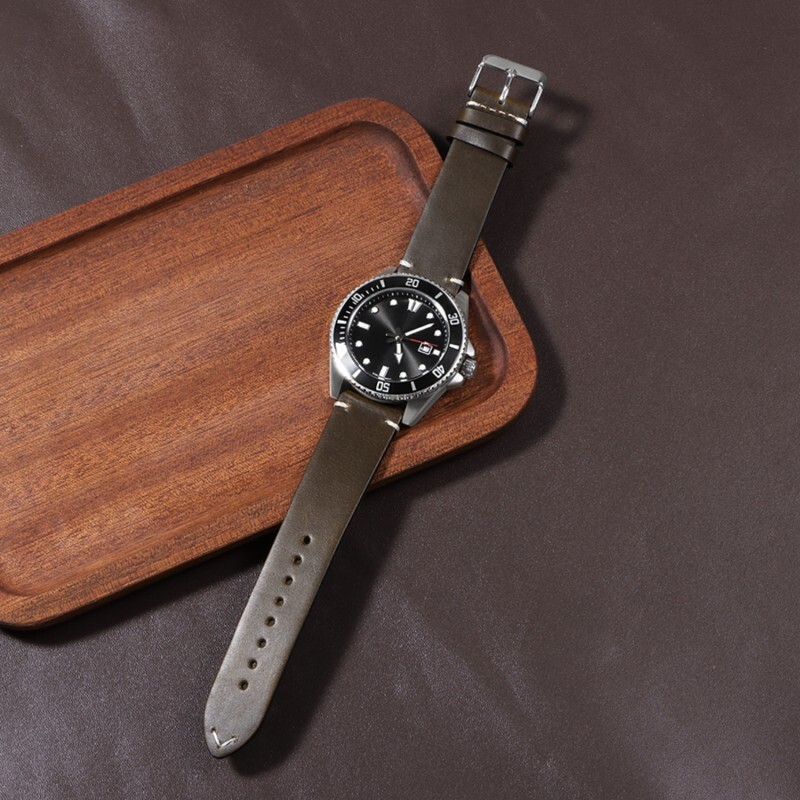 Vintage Oil Waxed Cowhide Watch Strap Quick Release genuine Leather band 18-24mm