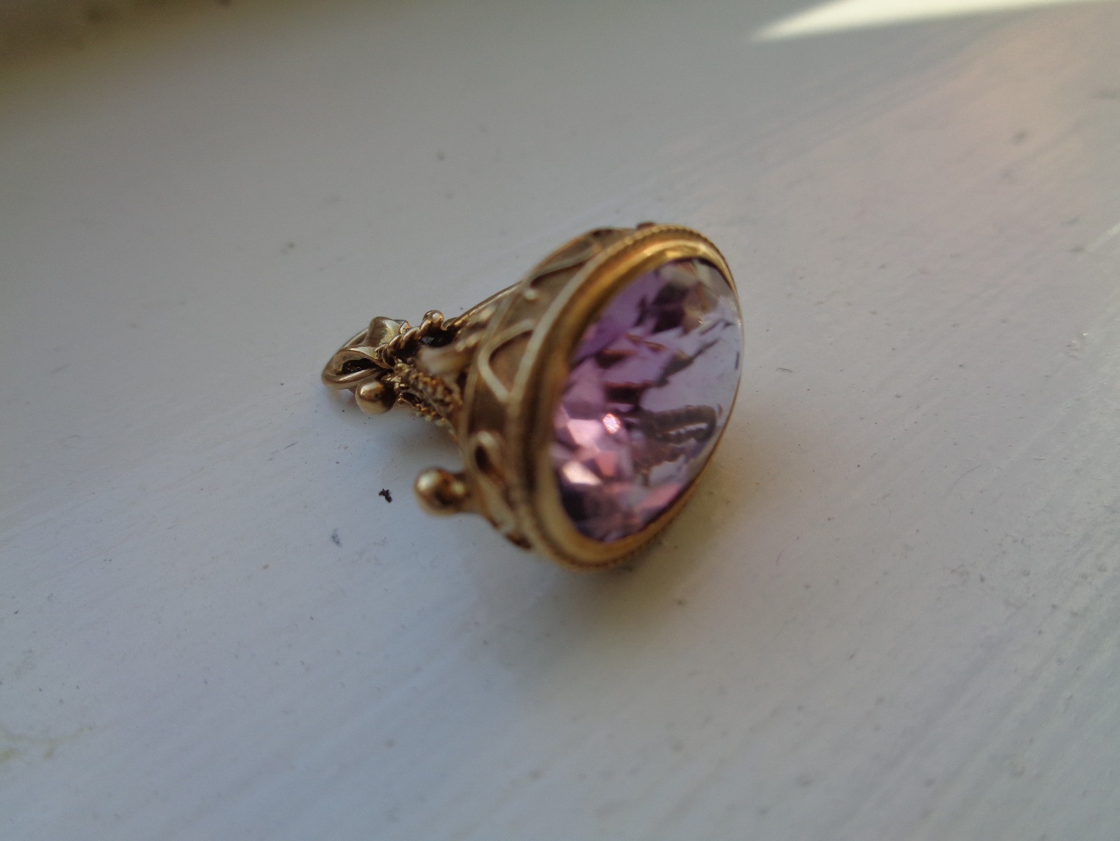 9 Carat Gold Fob with Faceted 3 Carat Amethyst Stone