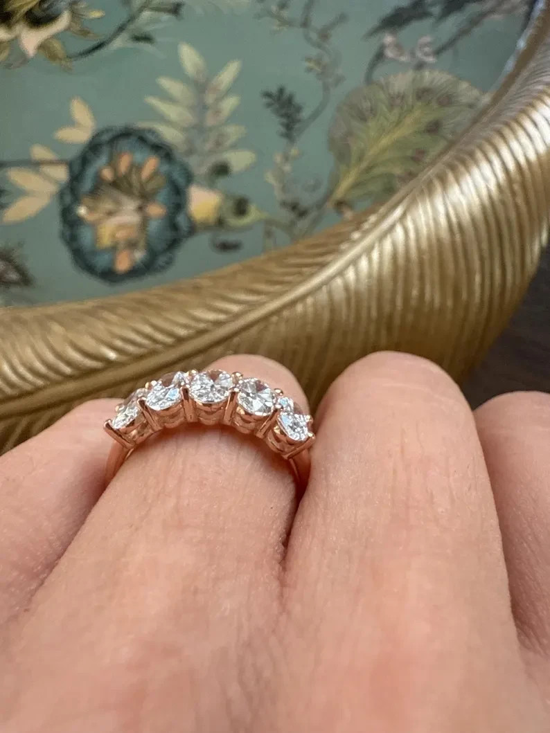 IGI 2.06 CT Oval Cut EF/VS1 Lab Grown Diamond Half Eternity Band 14k Yellow Gold