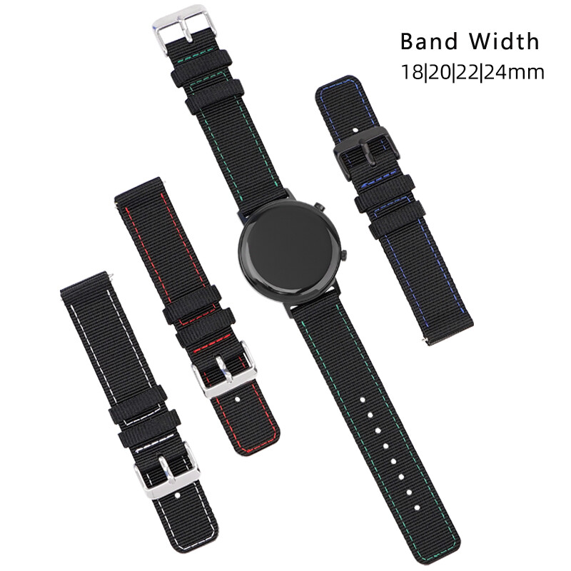 Stitching Black Nylon Strap Canvas Fabric Watch Band 20 22 18 24mm Generic Belt