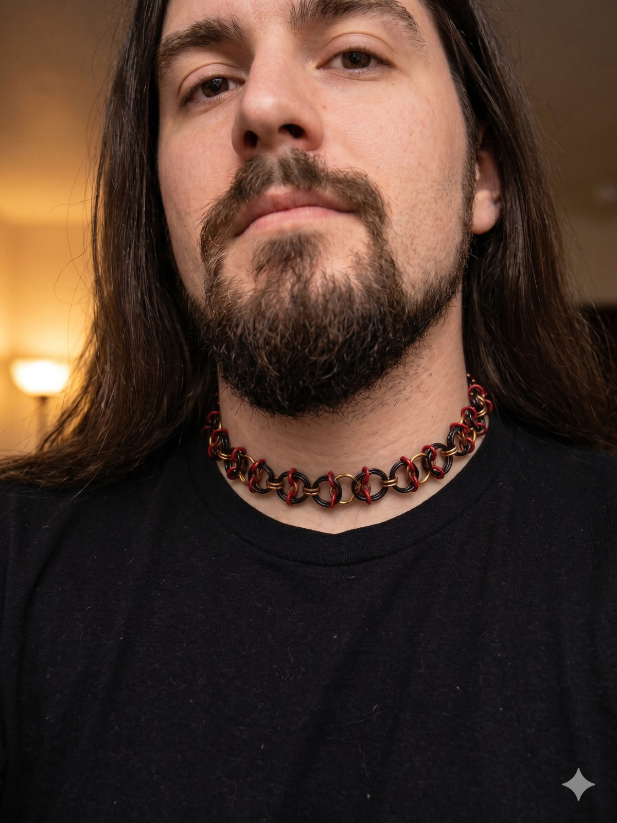 Crown of Thorns Chain Choker for All Adults in Black, Red & Gold Stainless Steel