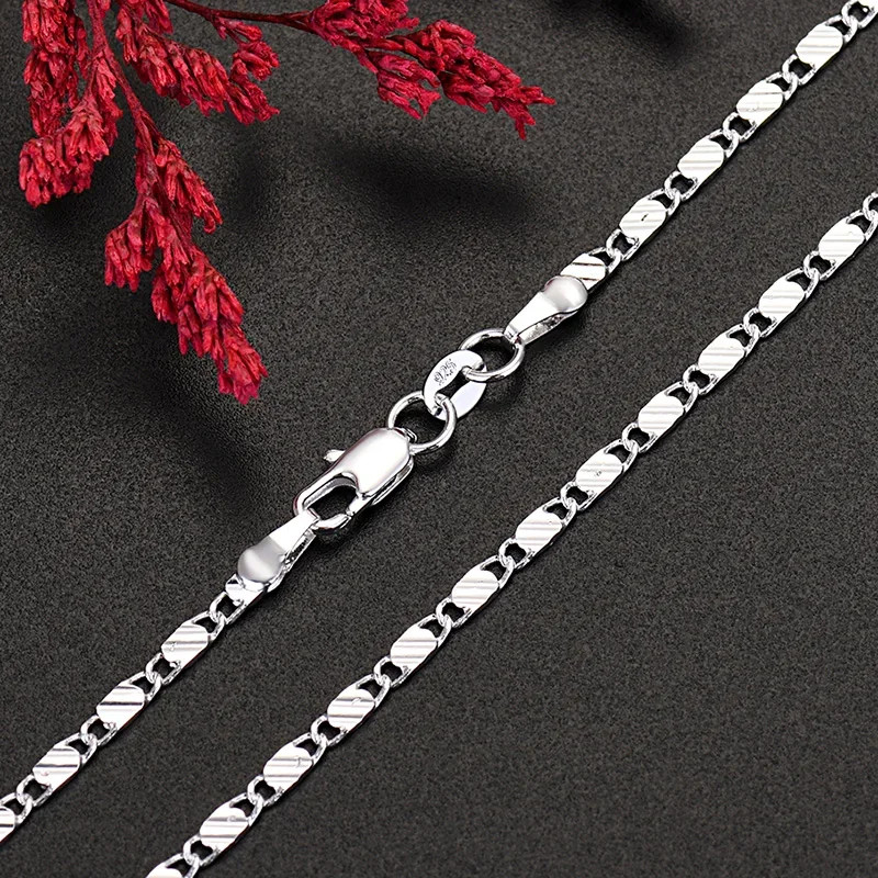 925 Sterling Silver 2MM Flat Clavicle Chain Necklace 40-75CM Women Men Gift