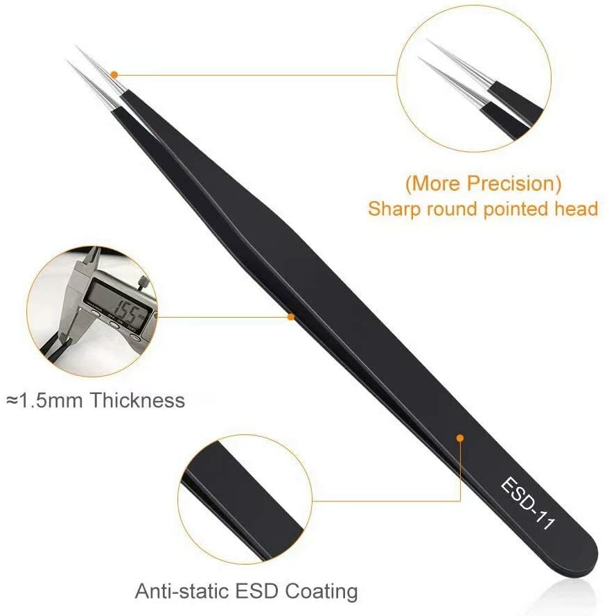 6Pcs ESD Anti-static Tweezers Set Maintenance Repair Stainless Steel Tools Kit