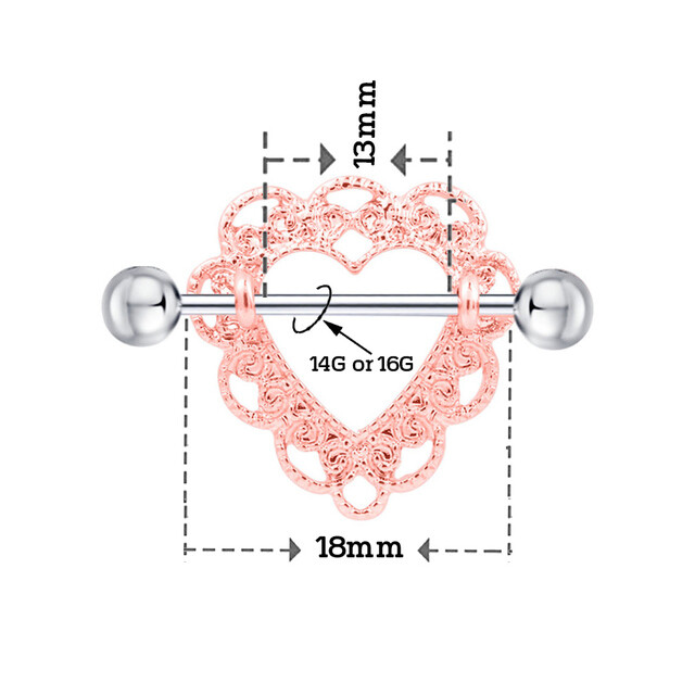 Nipple rings Barbells surgical steel Heart rose gold design Sold as a pair