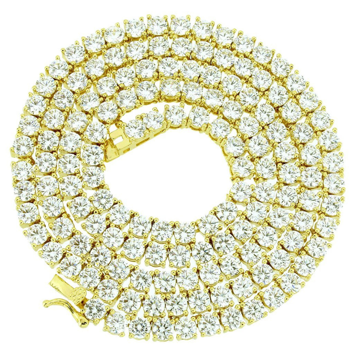 Unisex 1 Row 14K Gold Finish Solitaire Bling Tennis Chain Necklace 16-30 inches