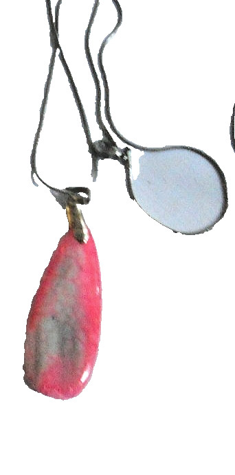 AGATE Pendant pink white teardrop 53x33mm on silver chain 18″long