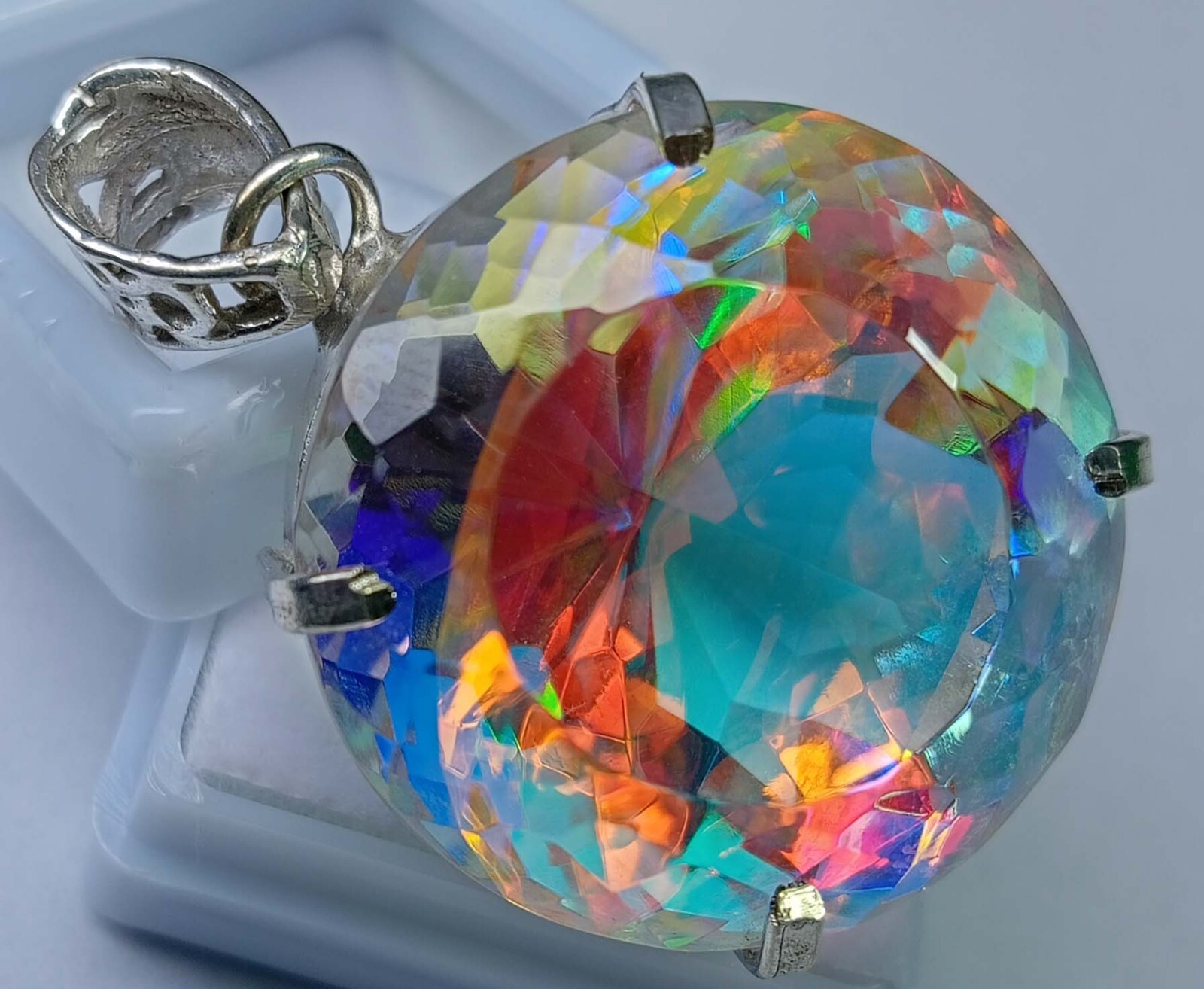 86.20 Ct Mystic Topaz Round Cut Pendant Natural Loose Gemstone Locket Certified
