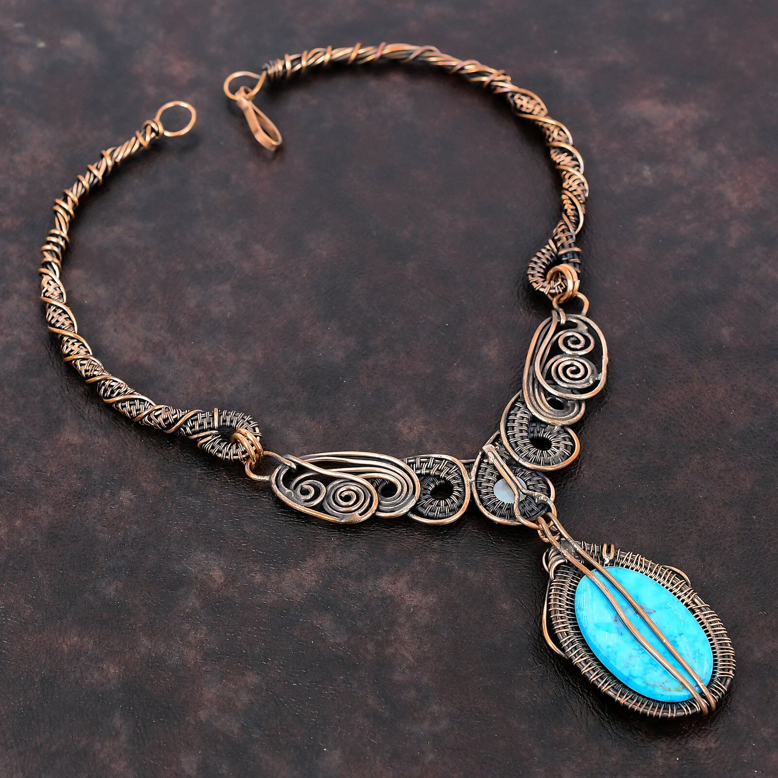 Gift For Her Arizona Turquoise Wire Wrapped Chain Necklace Copper Jewelry 18.0″