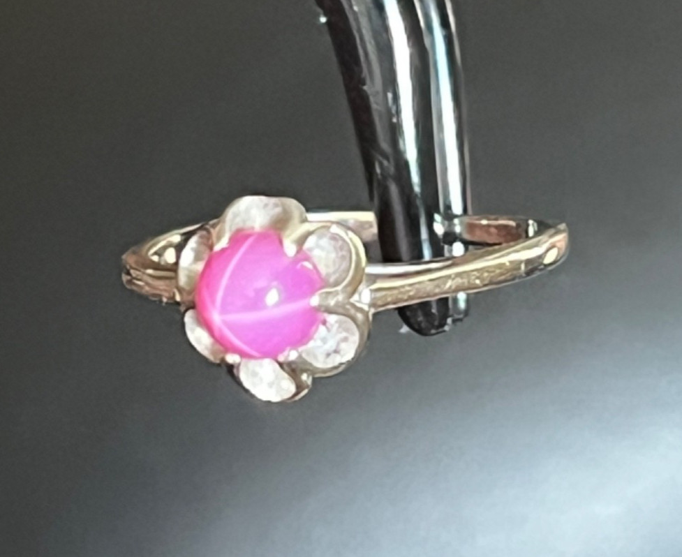1960s Pink Star Sapphire Ring Belcher Buttercup 10K White Gold Size RAREnot blue