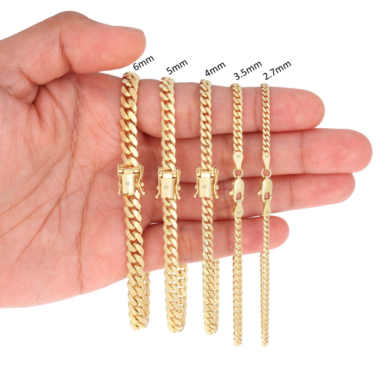 18K Yellow Gold Solid 2.7mm-7mm Miami Cuban Link Chain Necklace Bracelet 7″-30″
