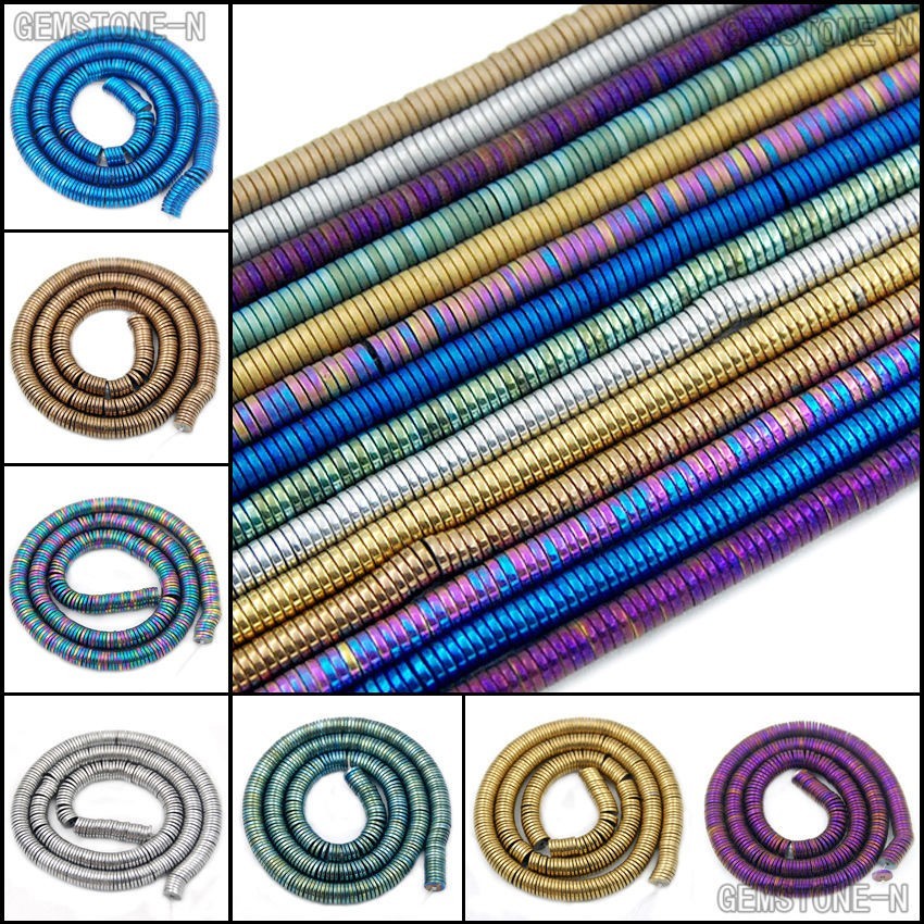 Hematite Heishi Silver Gold Blue Purple Multi-colo​r Beads 2mm 3mm 4mm 6mm 16″