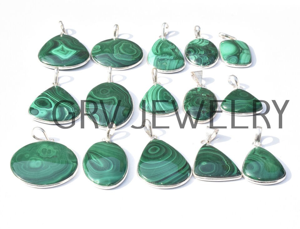 1-500 Pcs Malachite Pendant Wholesale Lot Bulk: Silver Plated WH-28