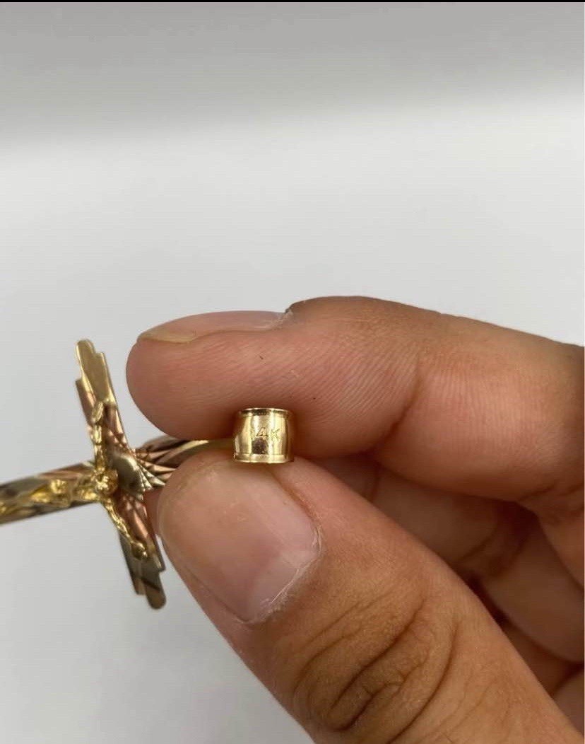 14k Solid Yellow, Rose & White Gold tri-color Crucifix Pendent 2.92g