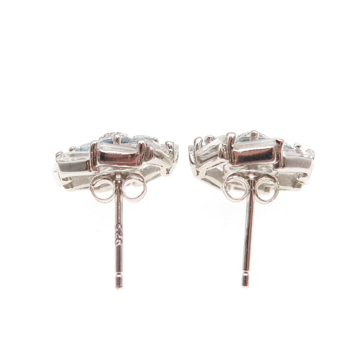 925 Sterling Silver Round-Cut Blue & Tapered Baguette-Cut White C Z Earrings