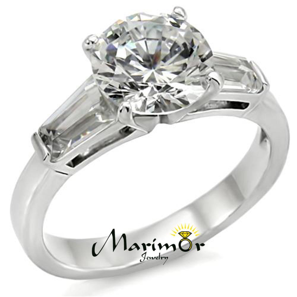 3 Ct Round & Baguette Cut CZ Stainless Steel Engagement Ring Women’s Size 5-10