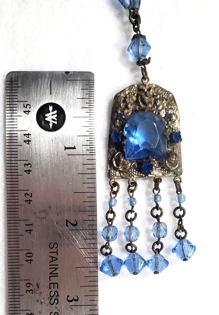 Vintage/Antique Czech Art Deco Vibrant Blue Glass Handcrafted Necklace