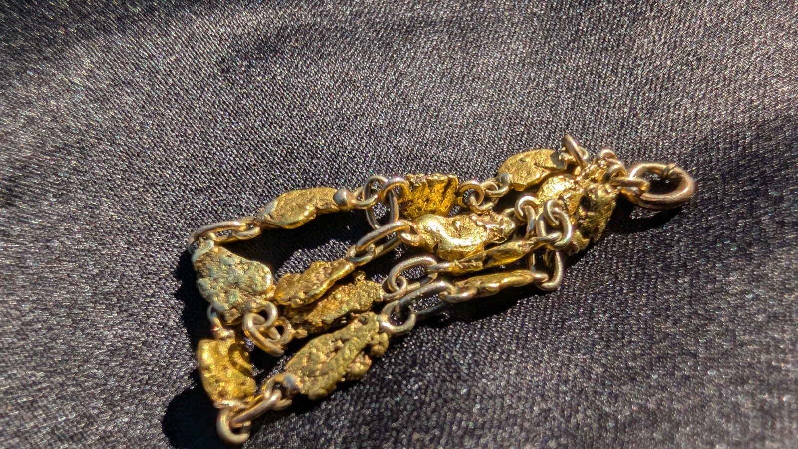 14k Yellow Gold Nugget Round Link Chain Bracelet 7in Spring Ring No Stone