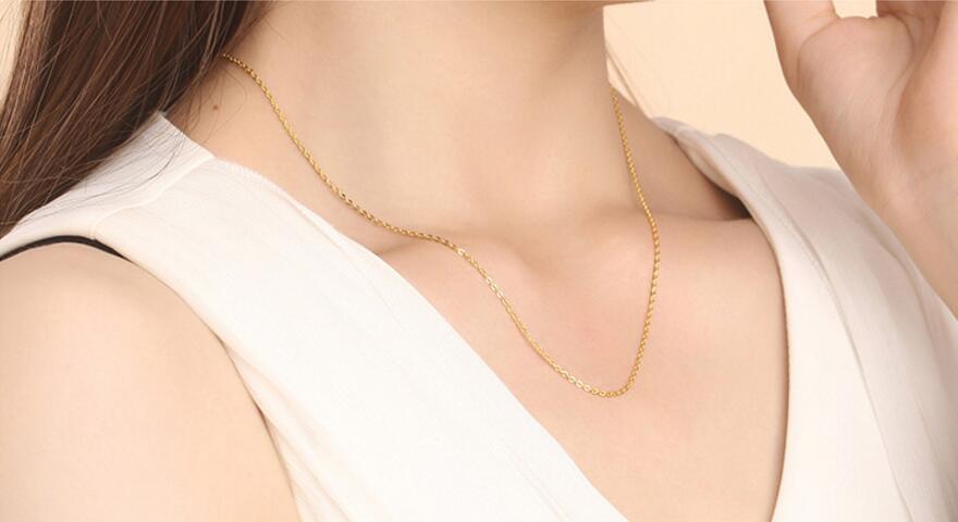Real 18K SOLID YELLOW GOLD NECKLACE O-shaped chain Clavicular chain