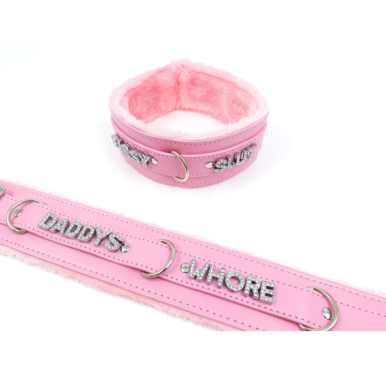 Pink Choker Necklace for Women Leather Collar Fluffy Punk Leash Neck Choker