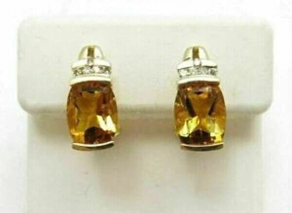 14K Yellow Gold Finish Oval 2.50CT Citrine & Diamond Omega Back Women’s Earrings